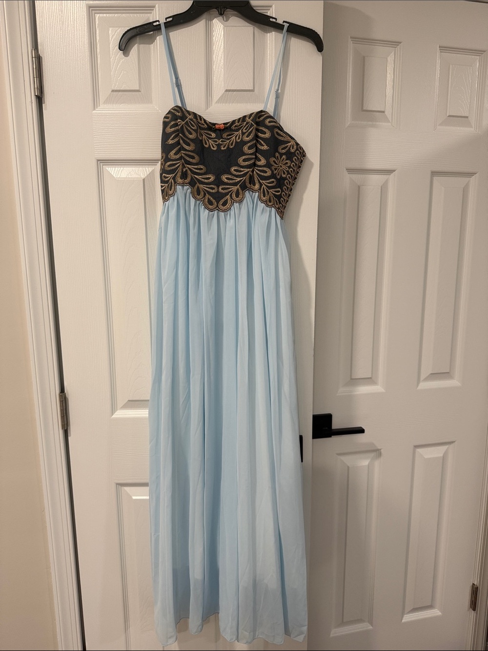 Light Blue Maxi Dress with Embroidered Black Bodice NWOT